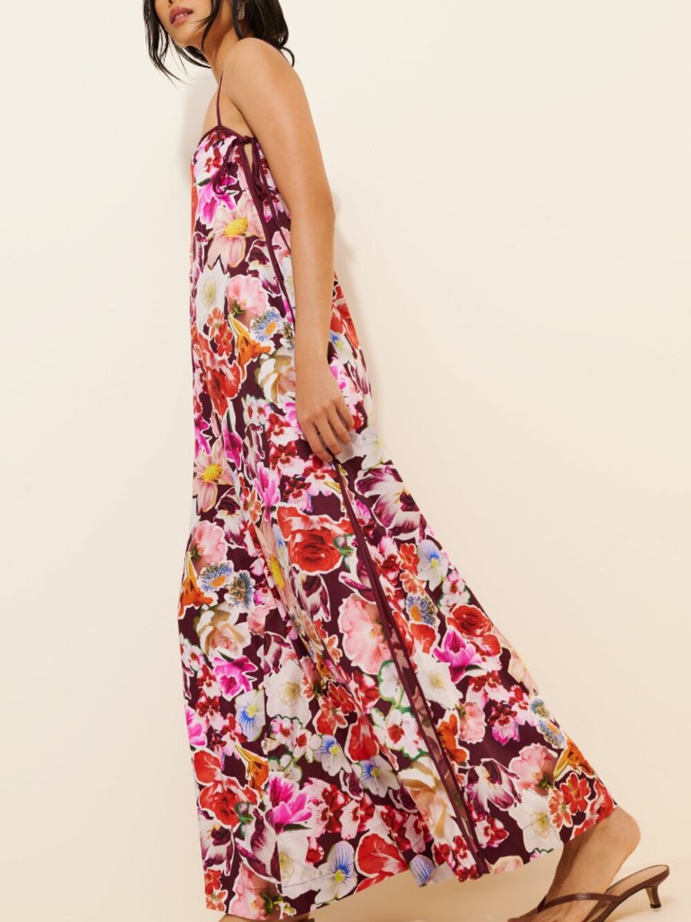 By Anthropologie Printed Wide Leg Floral Jumpsuit Burgundy Pink L - Picture 2 of 8